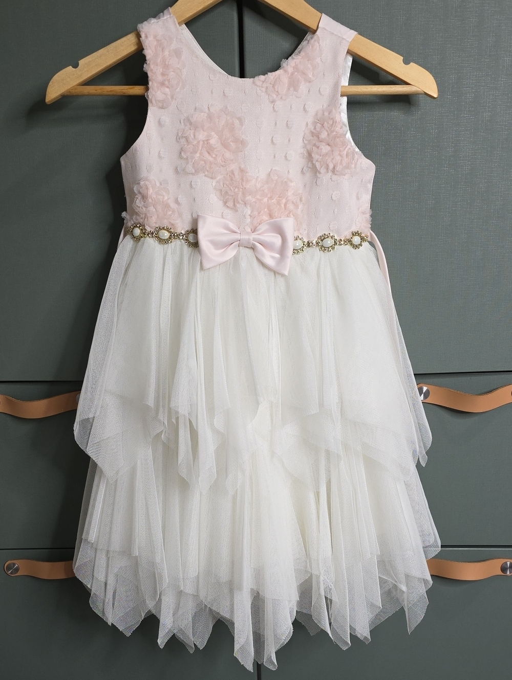 American Princess Pink Rosette Tiered Tulle Party Dress - Size 6X/7